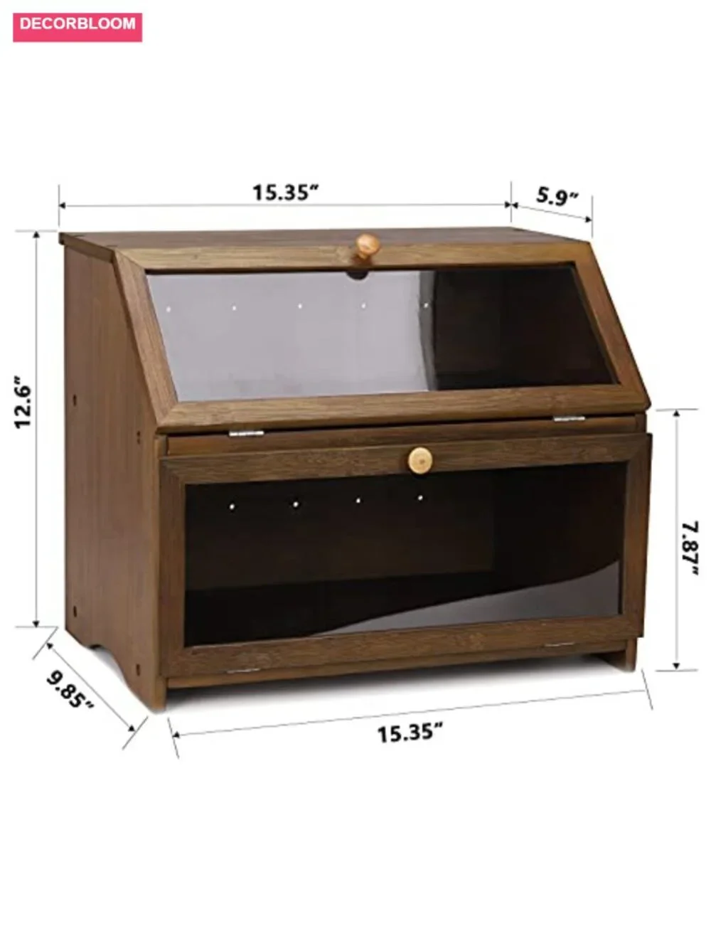 Double Layer Bamboo Bread Box with See-Through Window, Large Storage